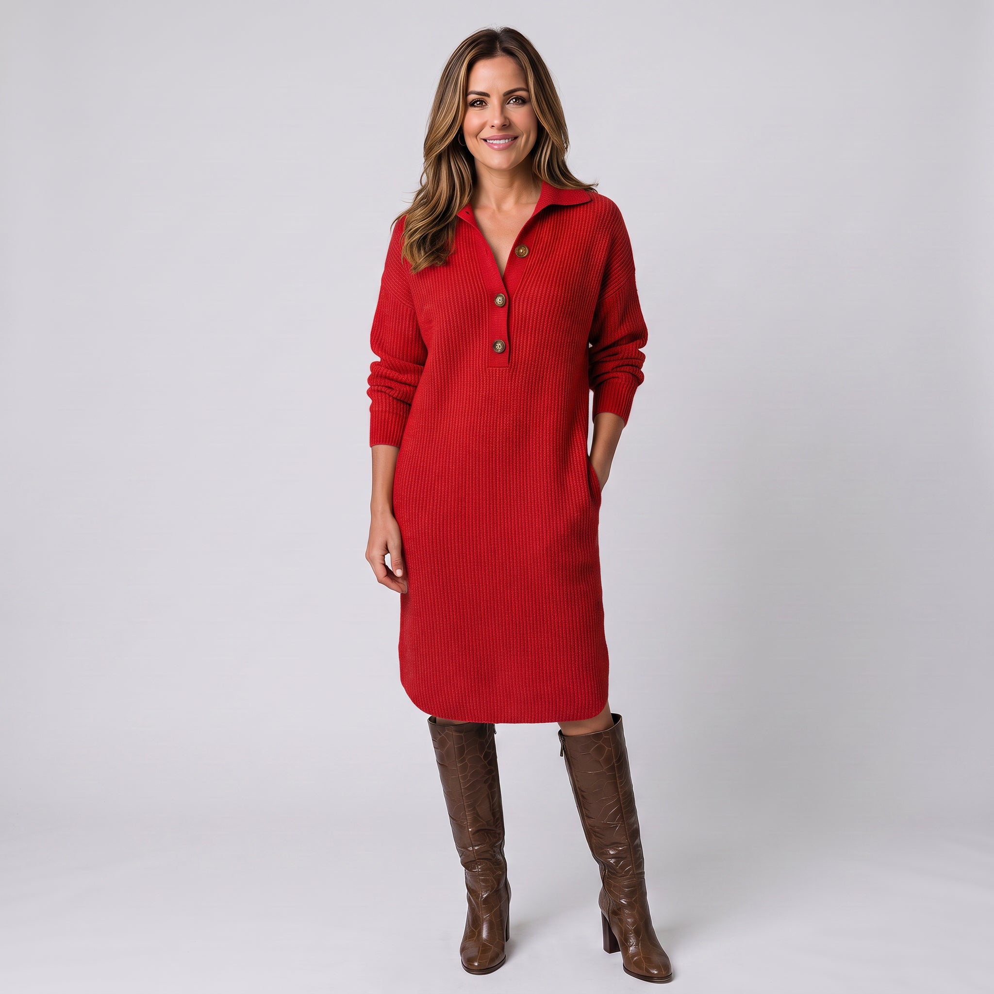 Women's knit midi dress with long sleeves by Ivy & Co, image 3 of 4