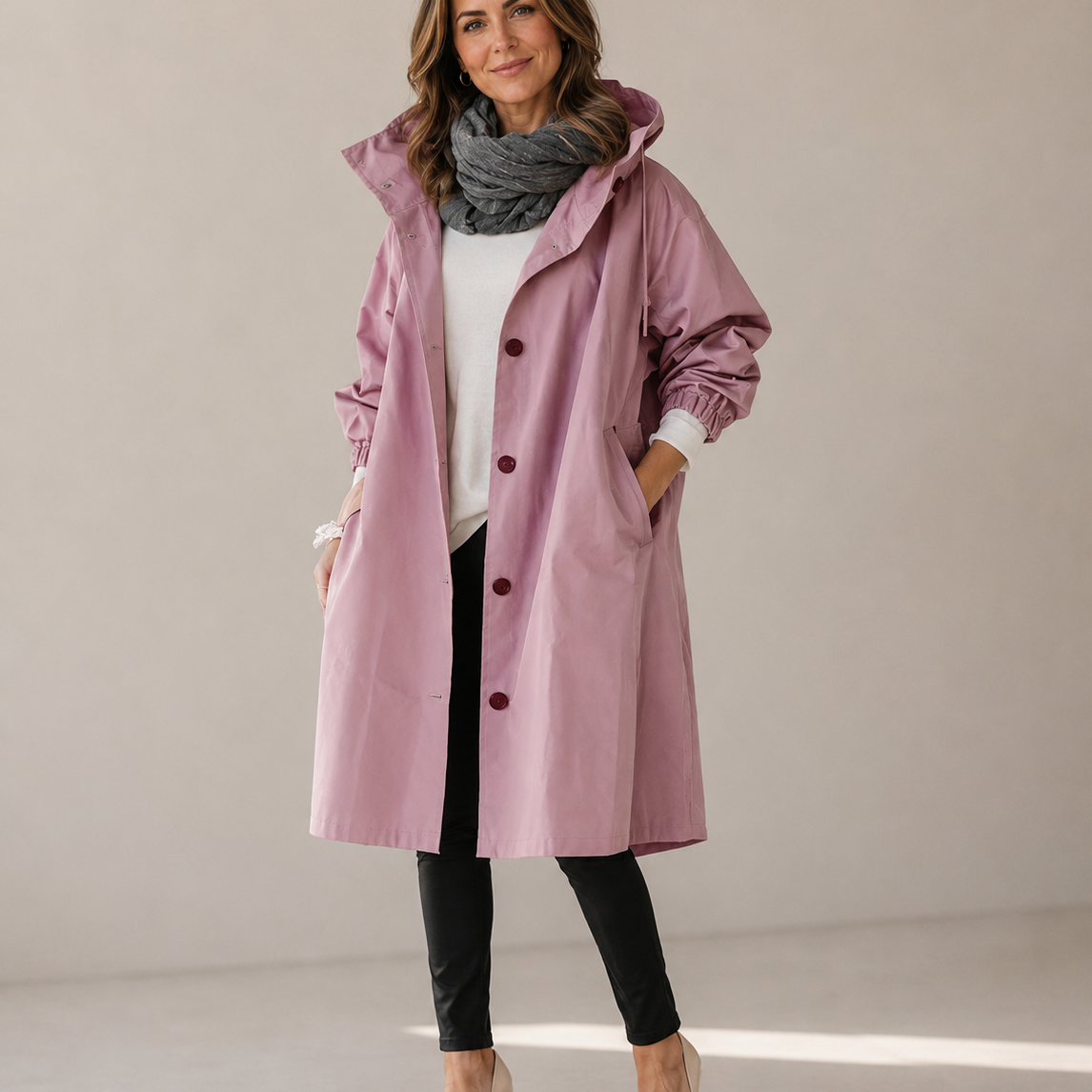 Women's long loose coat with a button front by Ivy & Co, image 1 of 6
