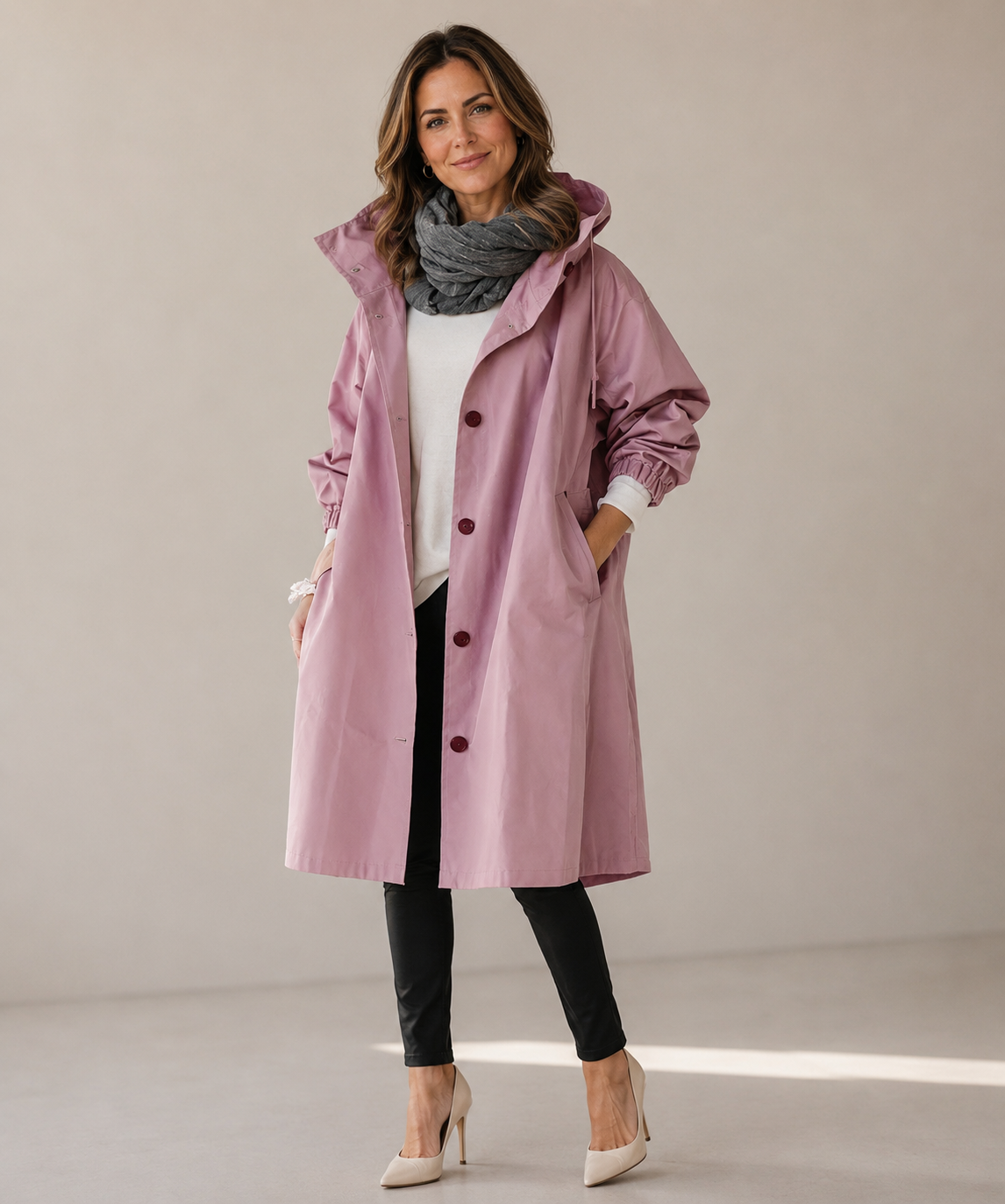 Women's long loose coat with a button front by Ivy & Co, image 1 of 6