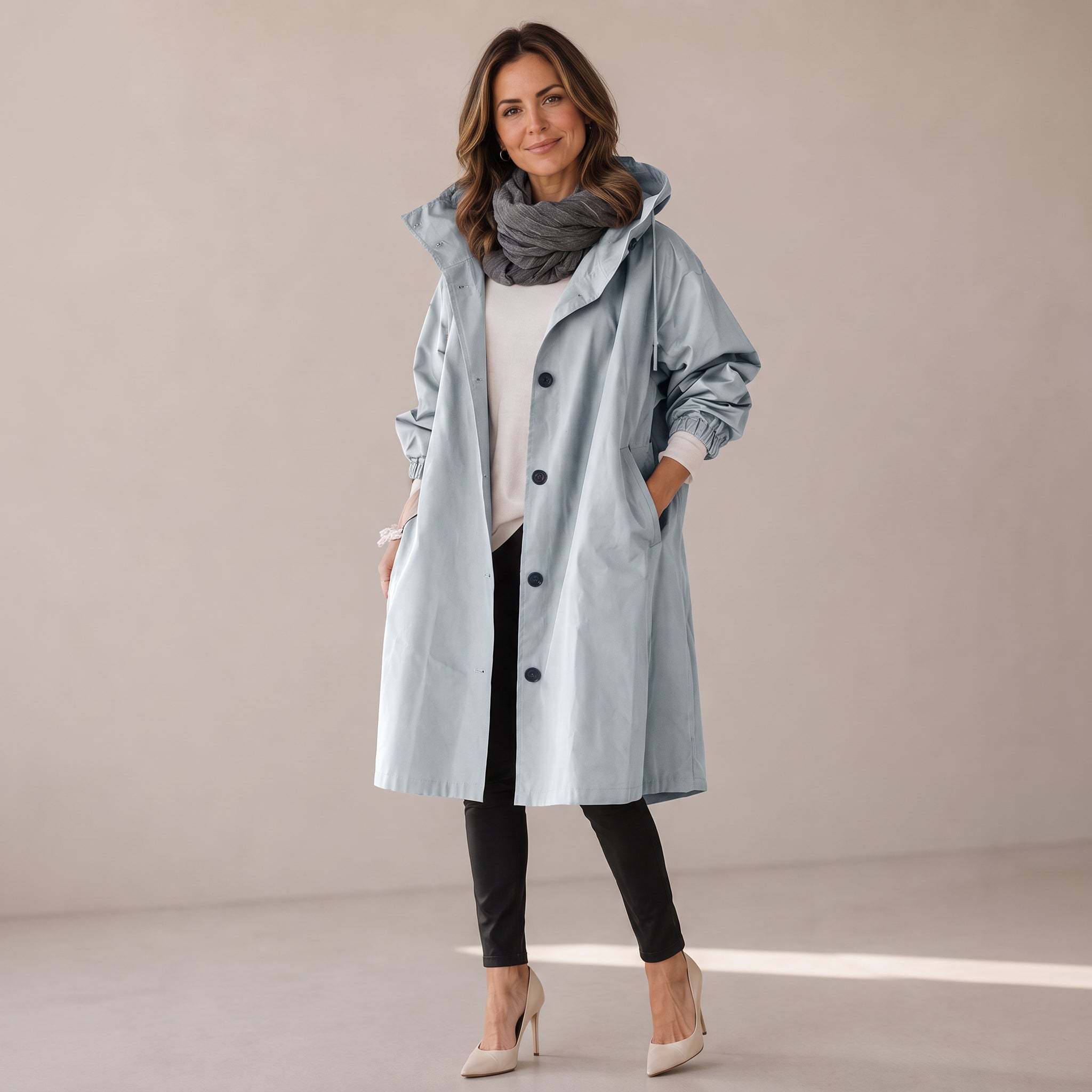 Women's long loose coat with a button front by Ivy & Co, image 2 of 6