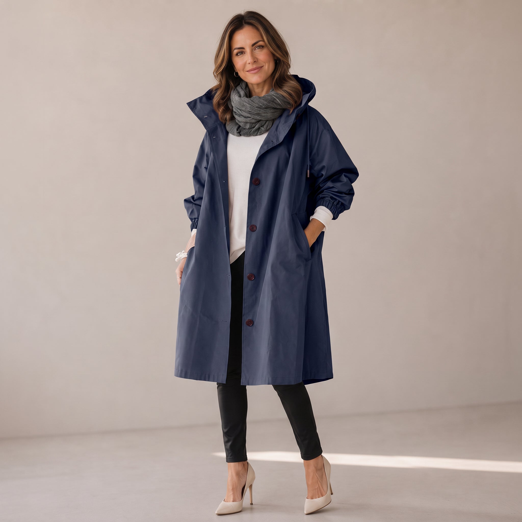 Women's long loose coat with a button front by Ivy & Co, image 3 of 6