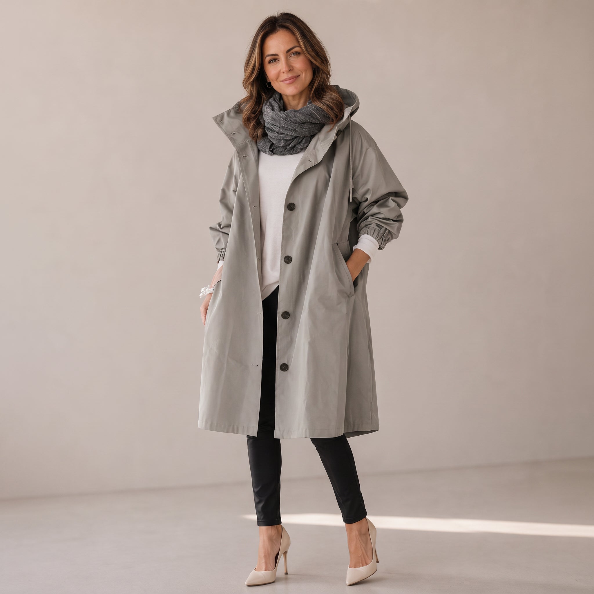 Women's long loose coat with a button front by Ivy & Co, image 4 of 6