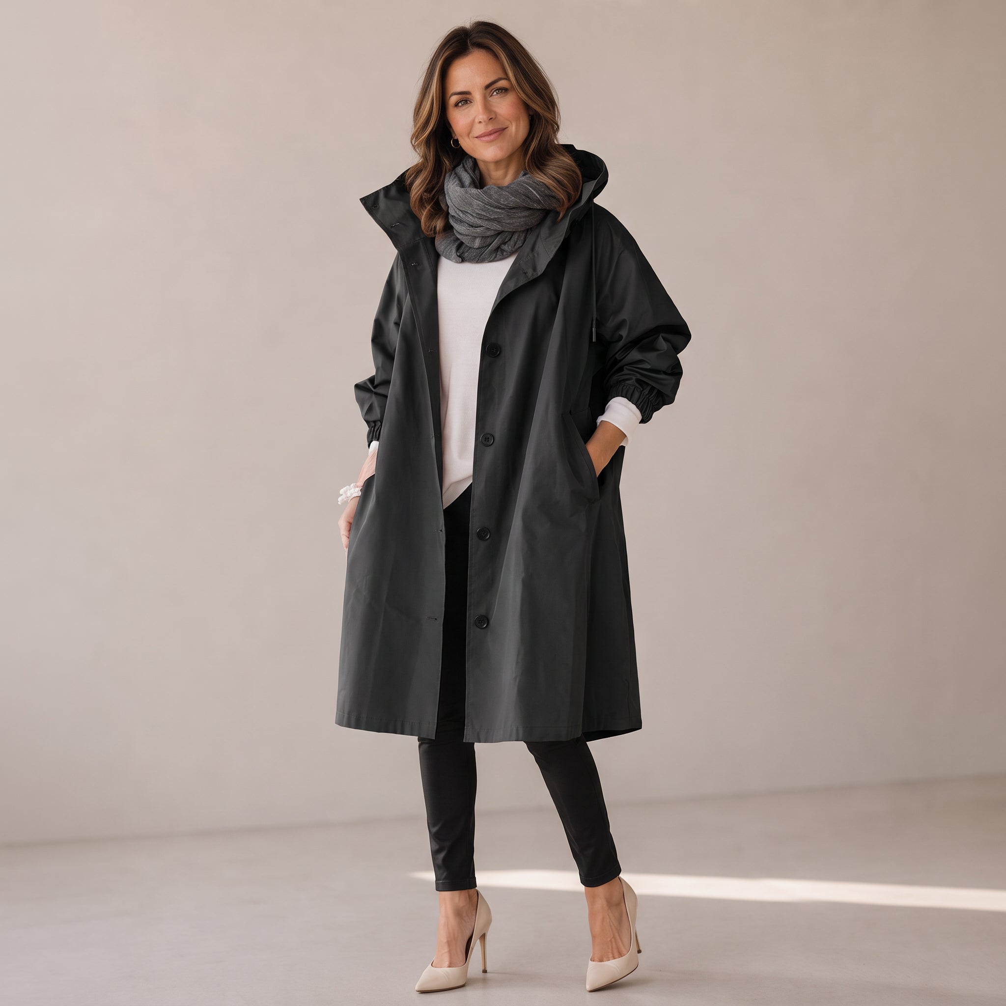 Women's long loose coat with a button front by Ivy & Co, image 5 of 6