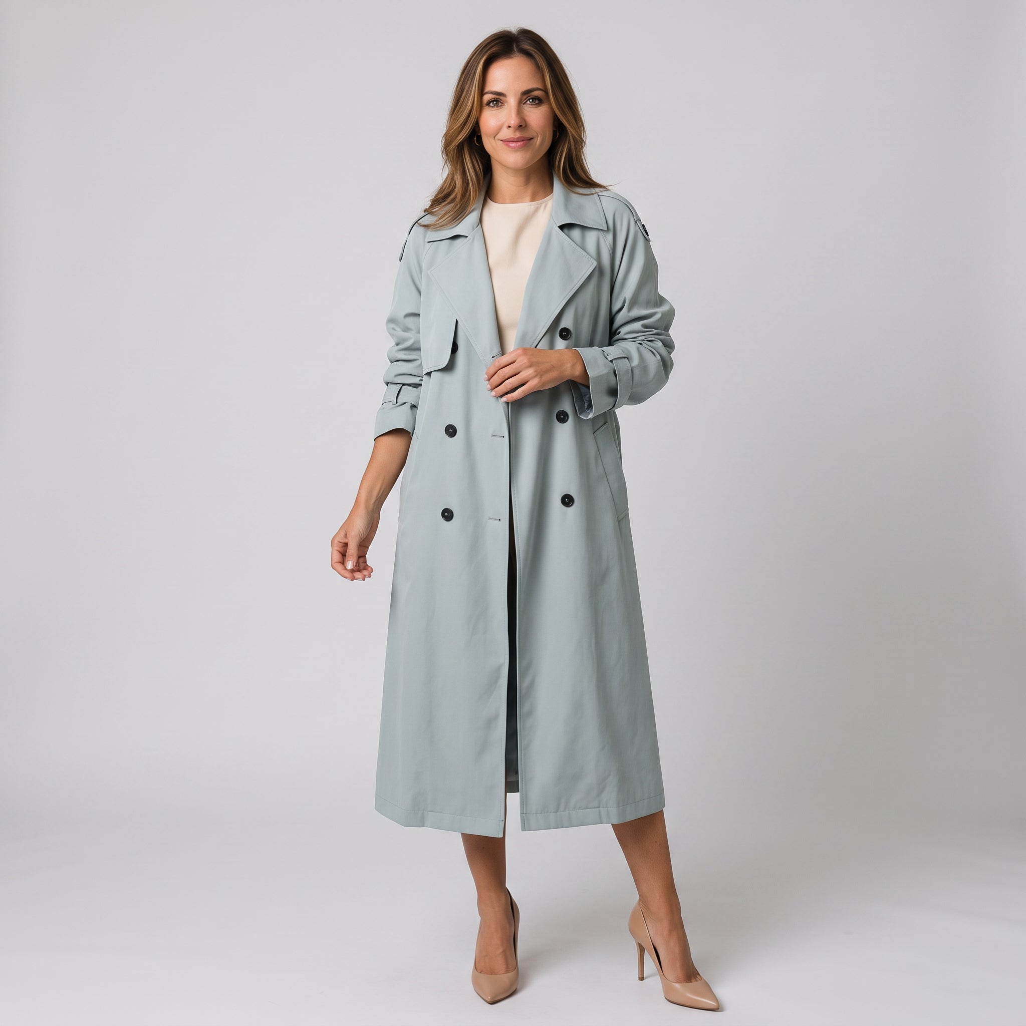 Women's long trench coat by Ivy & Co, image 1 of 6