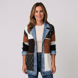 Women's longline open-front cardigan with a layered collar by Ivy & Co, image 3 of 6