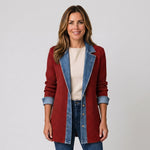Women's longline open-front cardigan with a layered collar by Ivy & Co, image 4 of 6