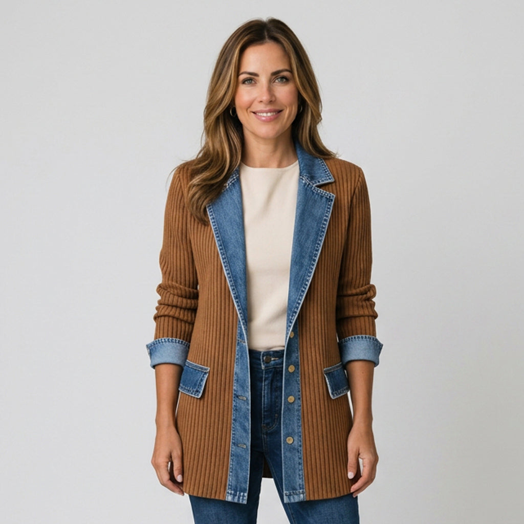 Women's longline open-front cardigan with a layered collar by Ivy & Co, image 5 of 6