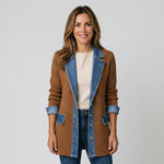 Women's longline open-front cardigan with a layered collar by Ivy & Co, image 5 of 6