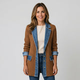 Women's longline open-front cardigan with a layered collar by Ivy & Co, image 5 of 6