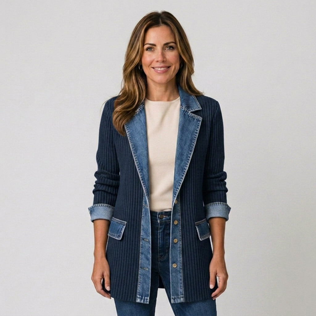 Women's longline open-front cardigan with a layered collar by Ivy & Co, image 6 of 6