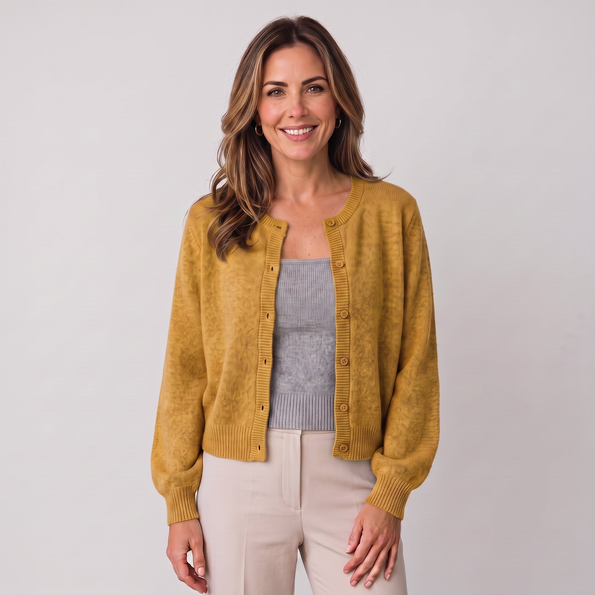 Women's cropped round-neck cardigan with a button front by Ivy & Co, image 1 of 11