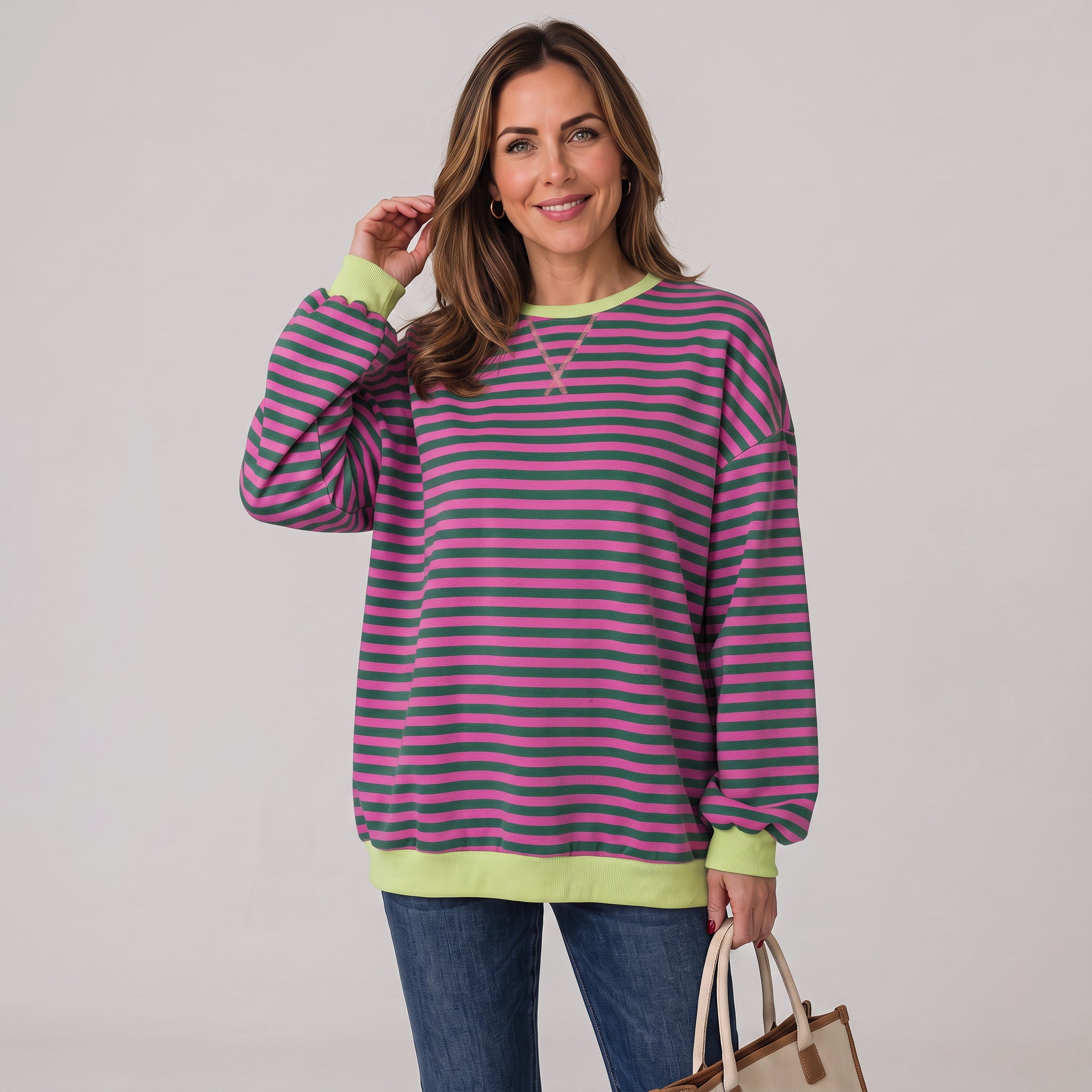 Women's oversized striped sweatshirt with drop shoulders by Ivy & Co, image 1 of 6