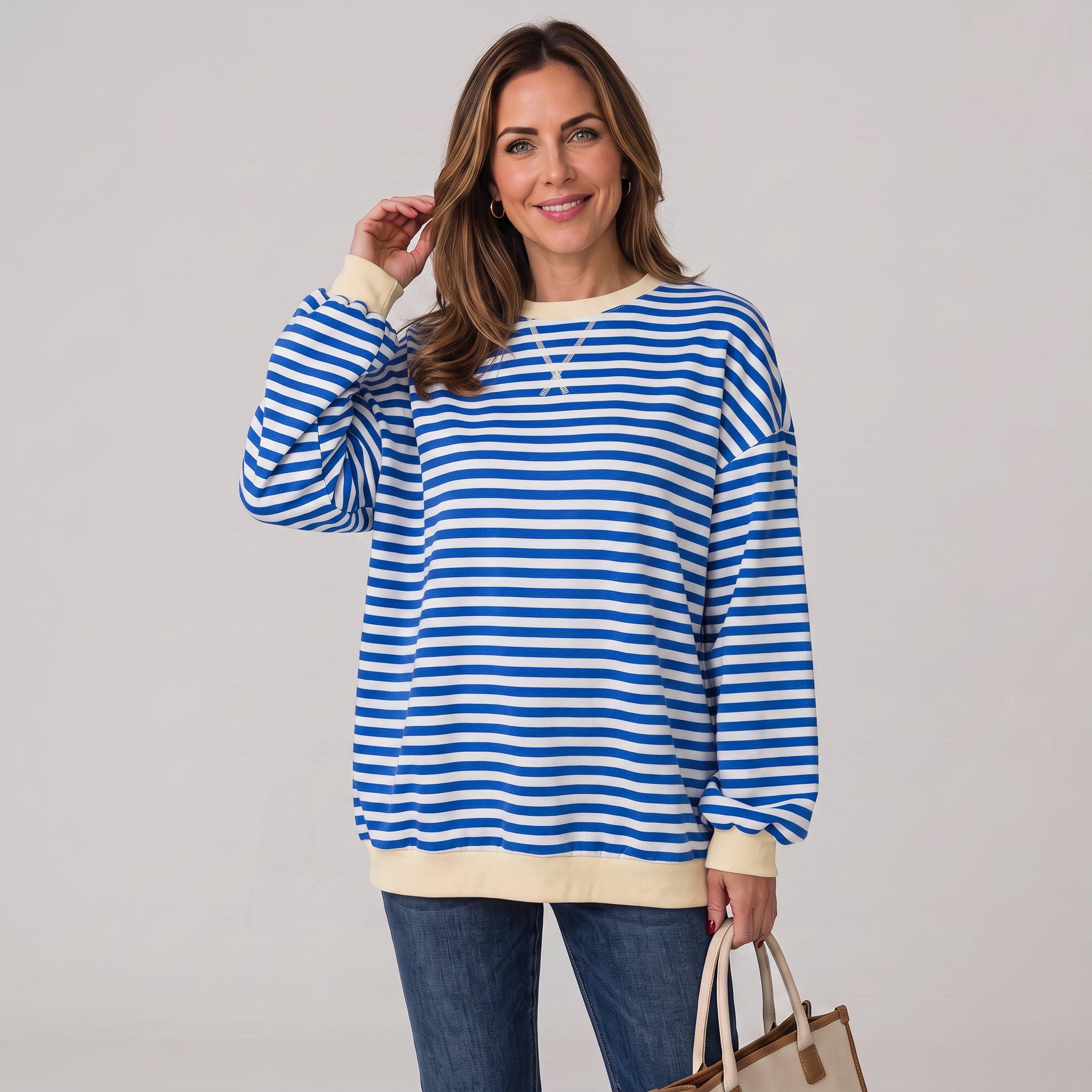 Women's oversized striped sweatshirt with drop shoulders by Ivy & Co, image 2 of 6