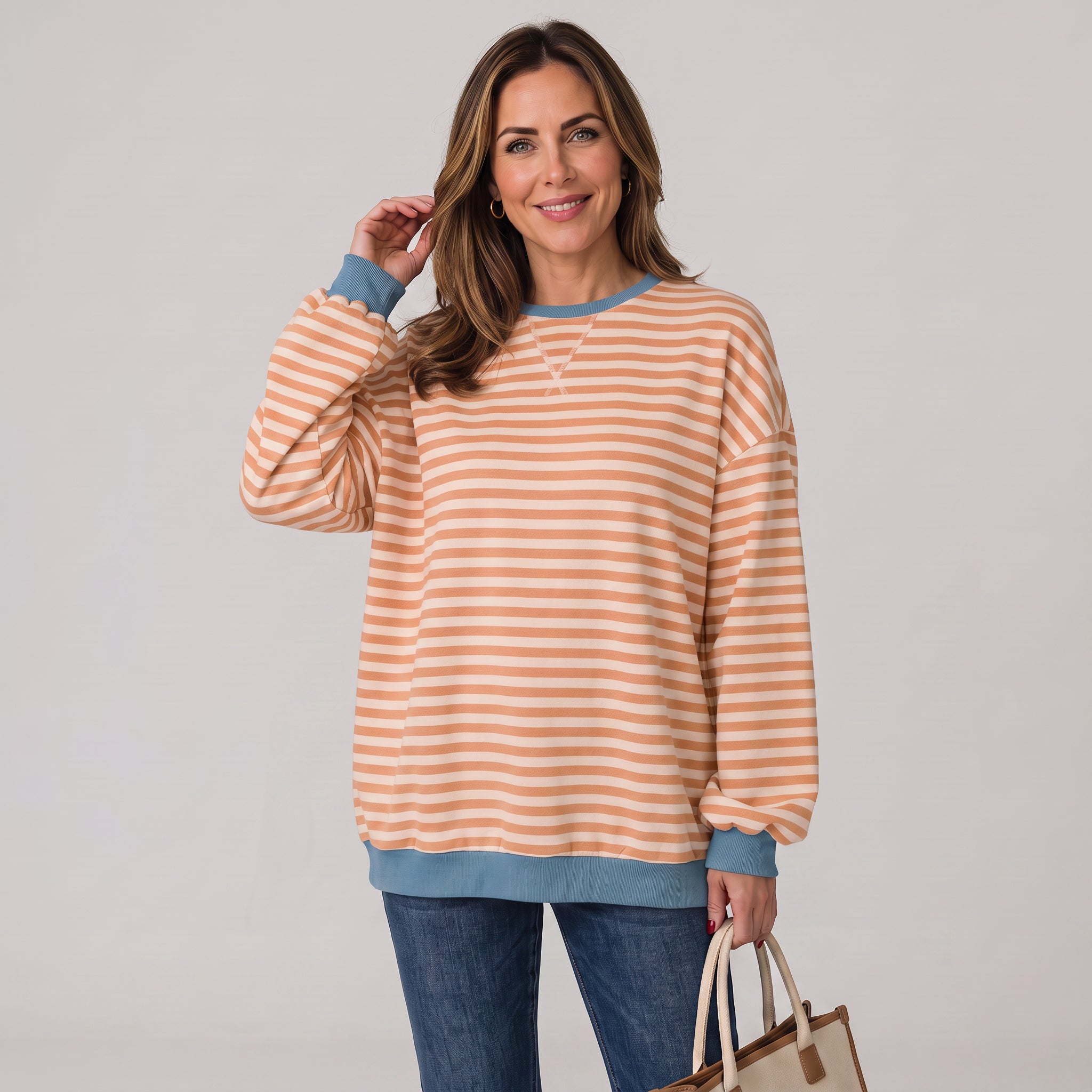 Women's oversized striped sweatshirt with drop shoulders by Ivy & Co, image 3 of 6