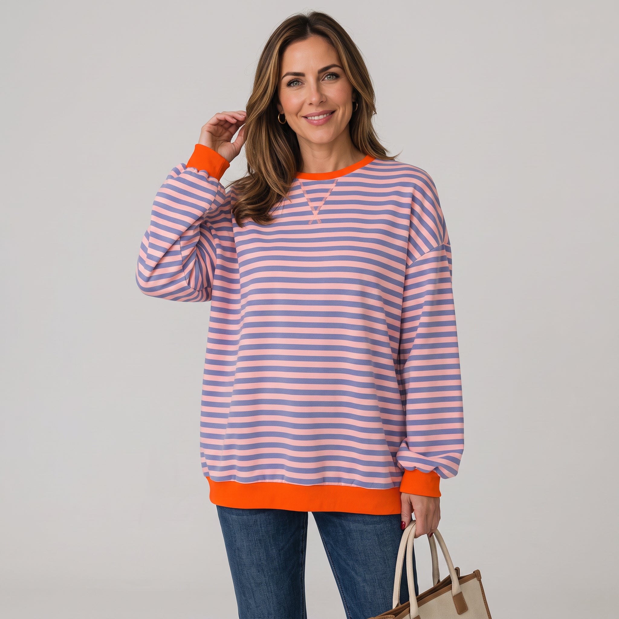 Women's oversized striped sweatshirt with drop shoulders by Ivy & Co, image 4 of 6