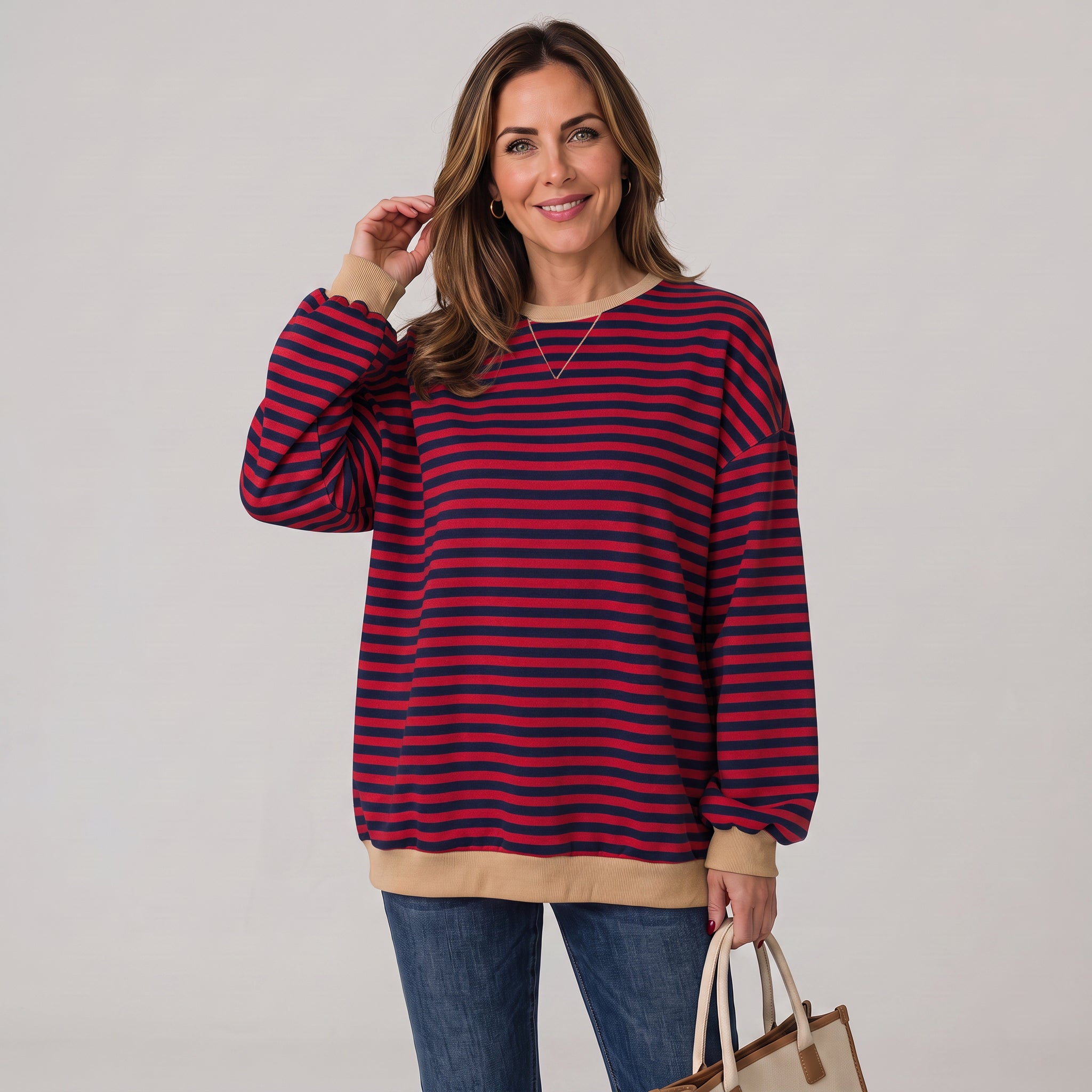 Women's oversized striped sweatshirt with drop shoulders by Ivy & Co, image 5 of 6