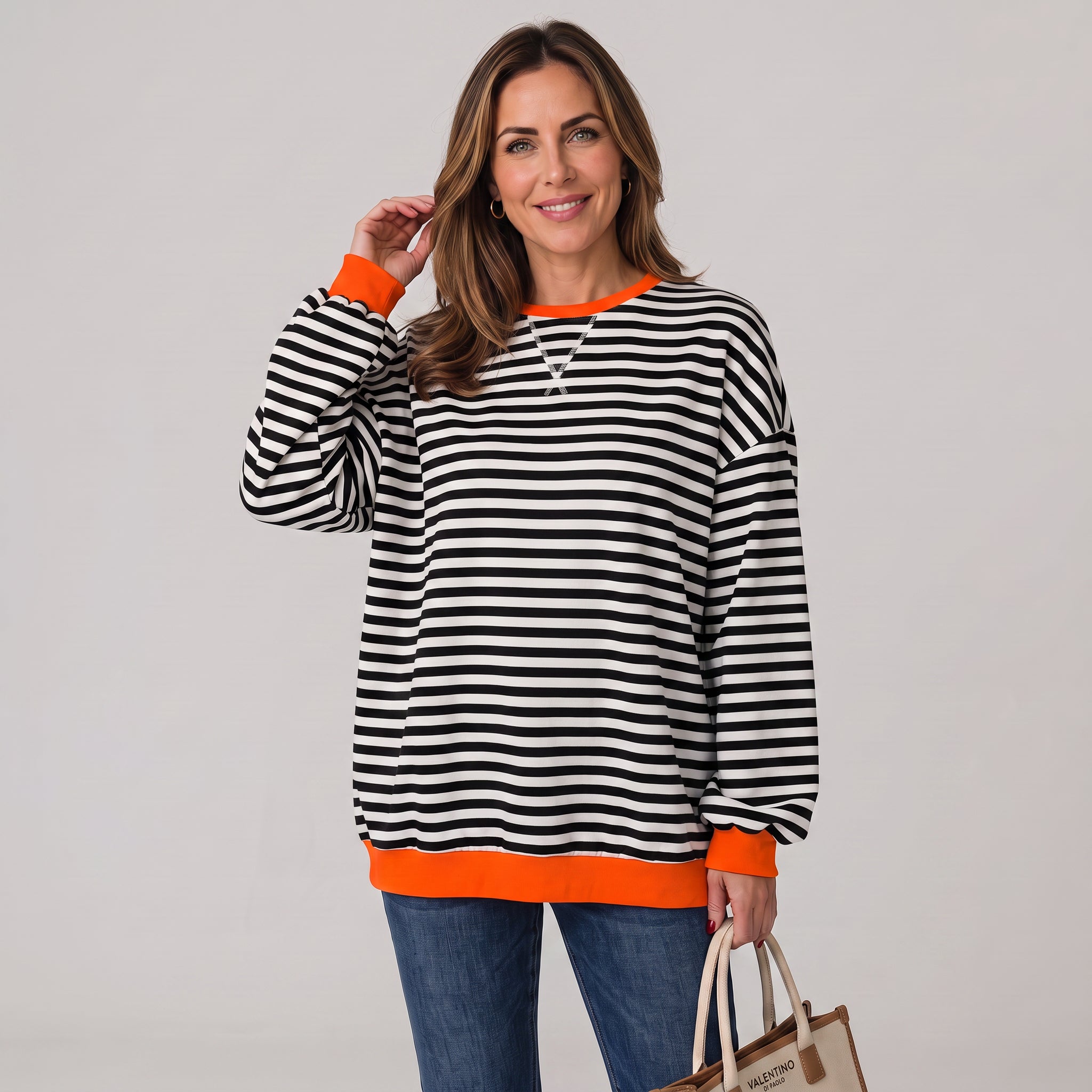 Women's oversized striped sweatshirt with drop shoulders by Ivy & Co, image 6 of 6