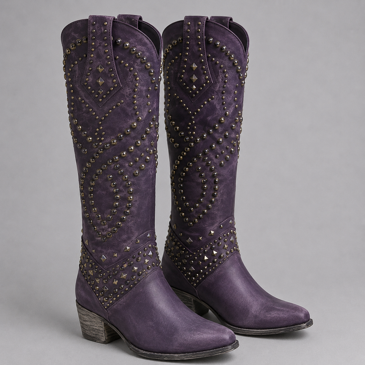 Women's knee high cowboy boots with stud detailing by Ivy & Co, image 1 of 5