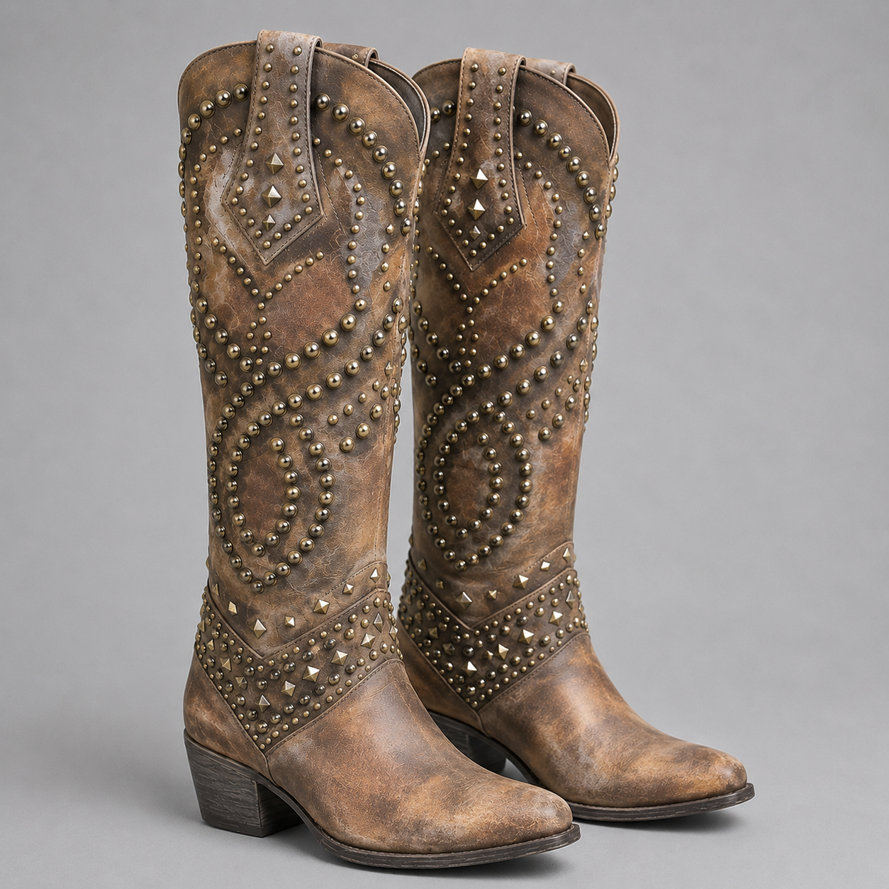 Women's knee high cowboy boots with stud detailing by Ivy & Co, image 3 of 5