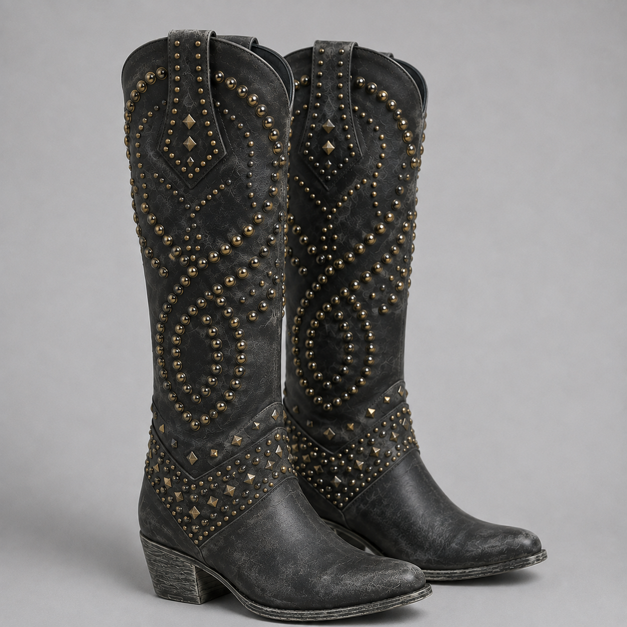 Women's knee high cowboy boots with stud detailing by Ivy & Co, image 4 of 5