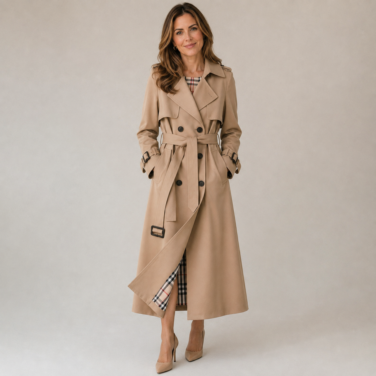 Women's double-breasted trench coat with a tie belt by Ivy & Co, image 1 of 5