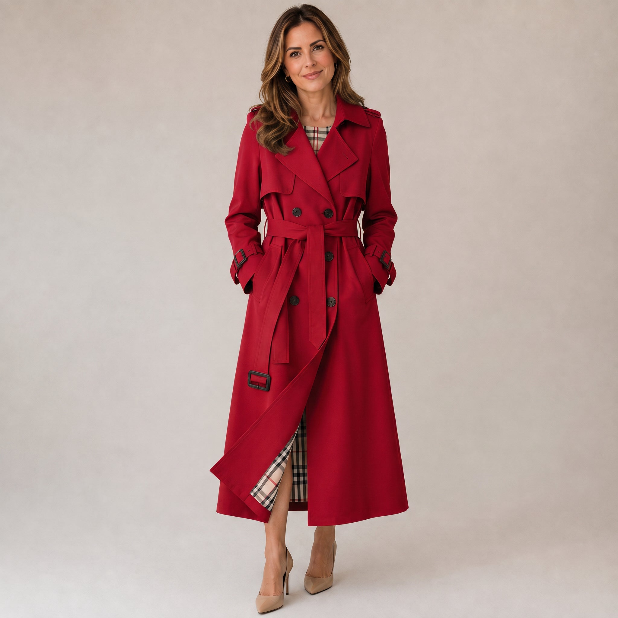 Women's double-breasted trench coat with a tie belt by Ivy & Co, image 2 of 5