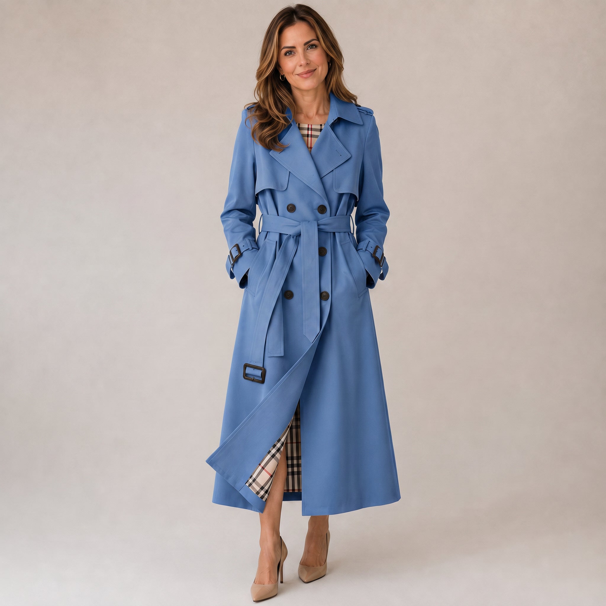 Women's double-breasted trench coat with a tie belt by Ivy & Co, image 3 of 5