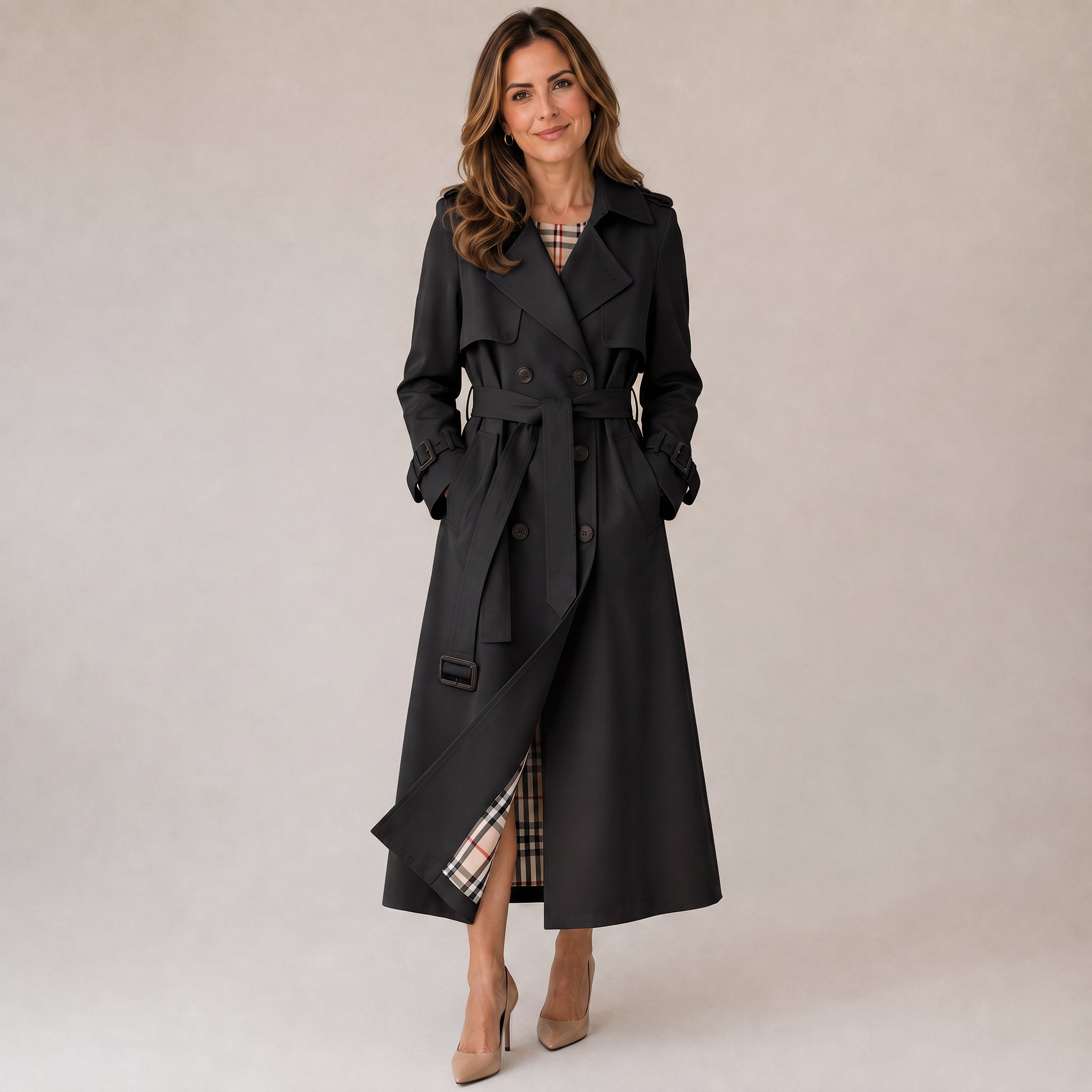 Women's double-breasted trench coat with a tie belt by Ivy & Co, image 4 of 5