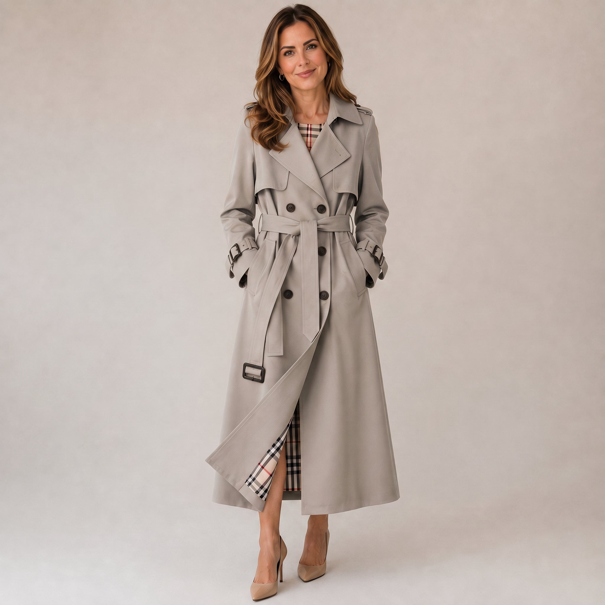 Women's double-breasted trench coat with a tie belt by Ivy & Co, image 5 of 5