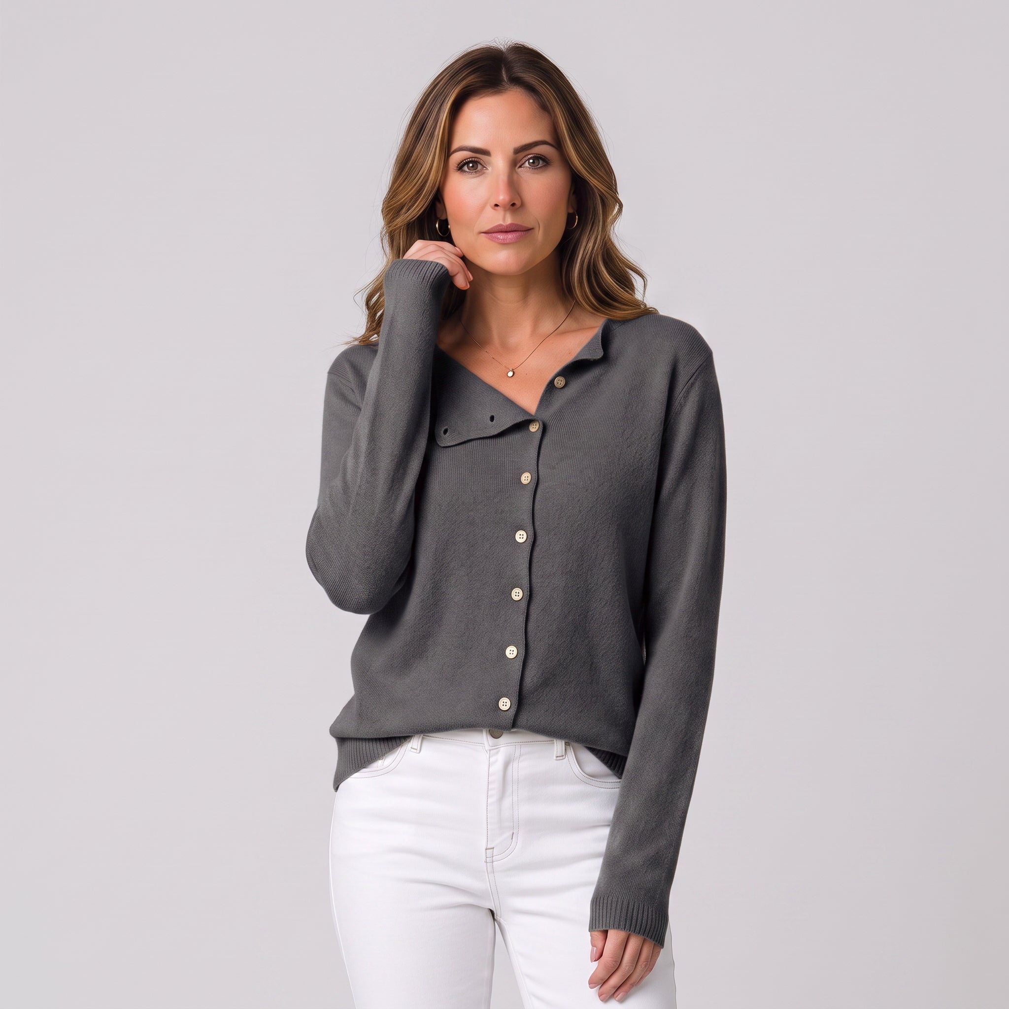Women's V-neck button-down cardigan by Ivy & Co, image 1 of 4